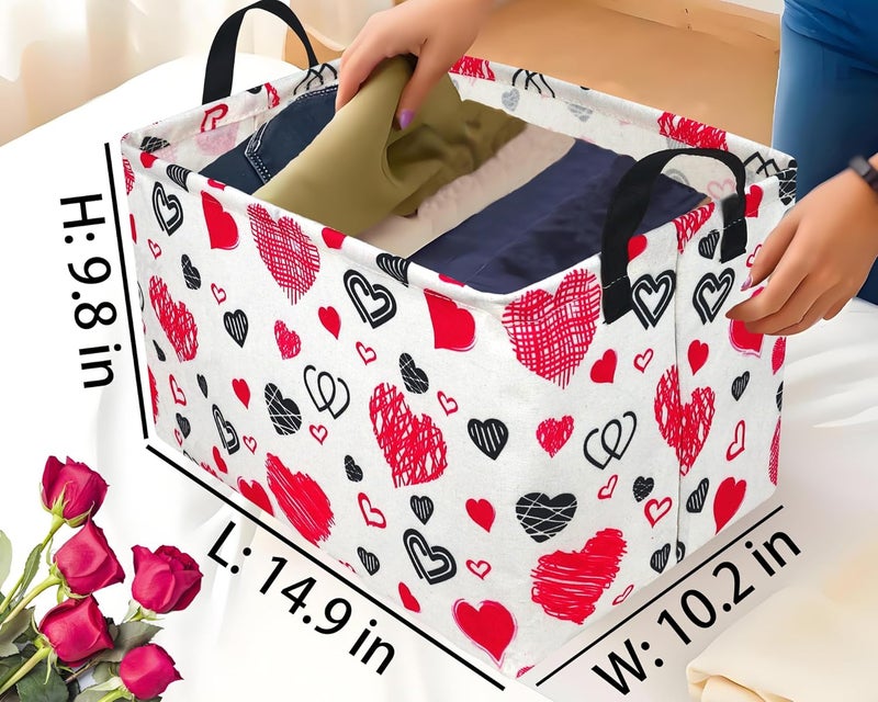 BOOHIT Valentines Day Basket Large Foldable Heart Shaped Storage Box for Gifts Kids Empty Storage Bins Rectangular Toy Organizer Decor (Black Pink Line Love) - Image 2
